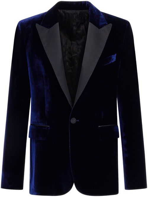 Velvet slim fit blazer - Blue