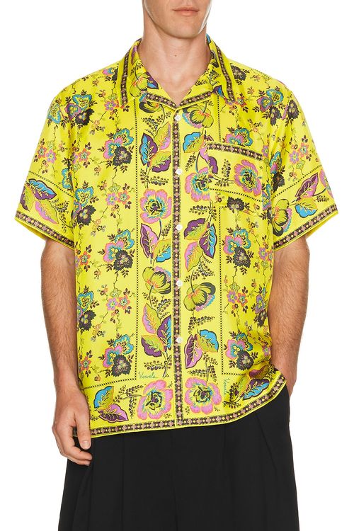 Vowels Short Sleeve Silk Shirt in Yellow - Yellow. 1 also