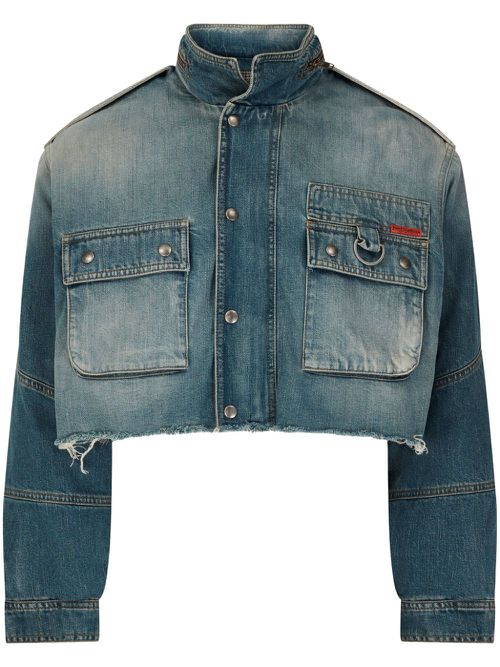 Logo-patch denim cropped jacket - Blue
