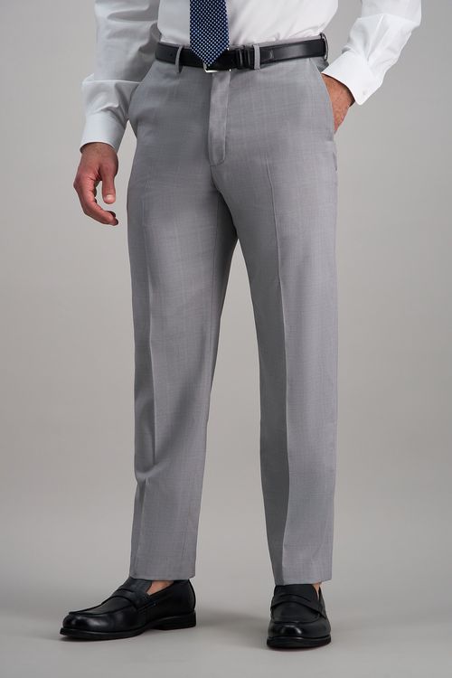 Haggar Premium Comfort Tonal Plaid Dress Pants, Flat Front in Silver