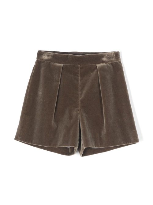 Pleat-detail velvet shorts - Brown