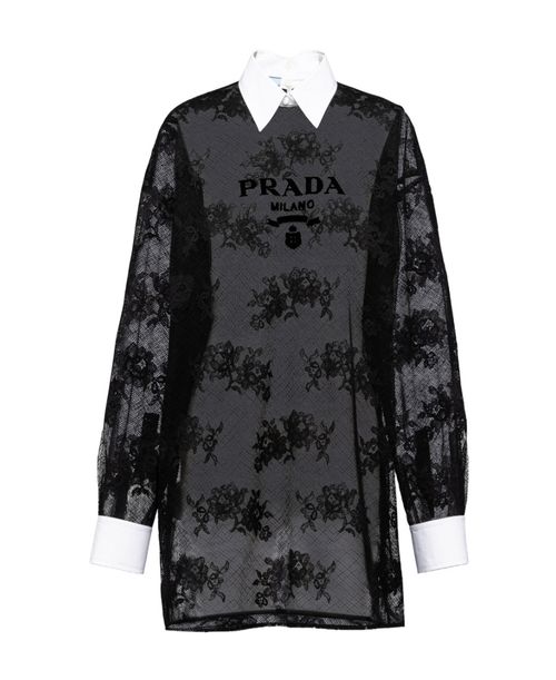 Embroidered lace and poplin mini-dress