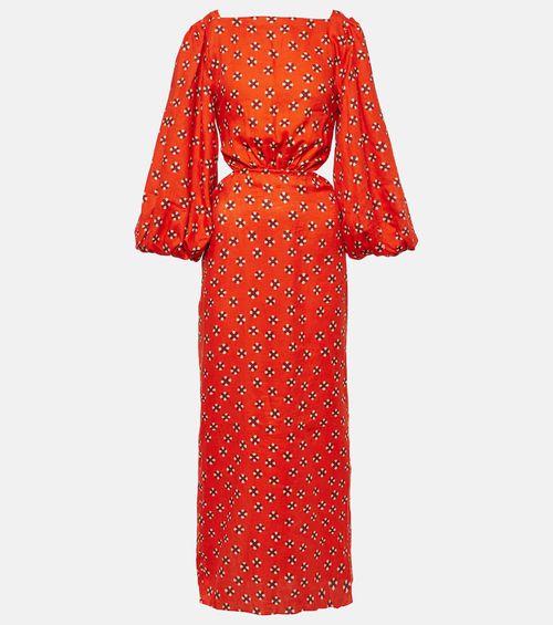 Printed linen midi dress