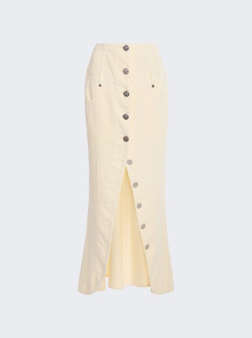 Button Front Denim Skirt Buttercream