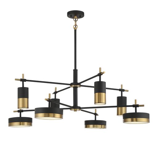 Ashor 8-Light LED Chandelier in Matte Black with Warm Brass Accent