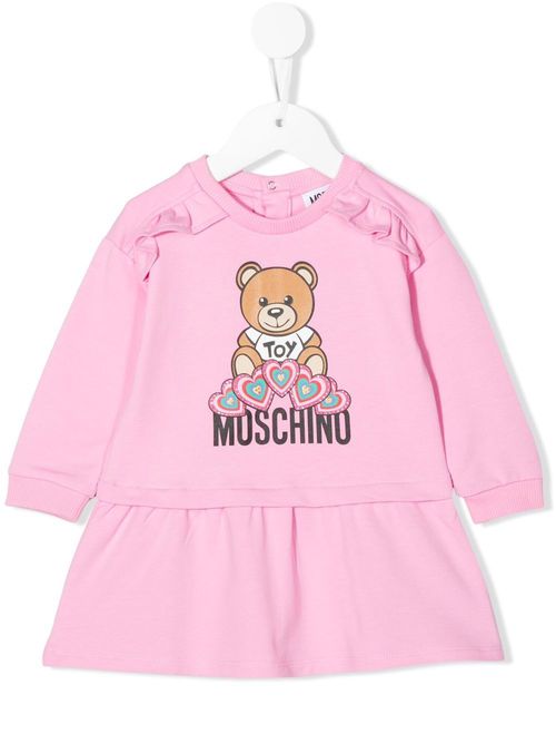 Teddy Bear-print ruffled mini dress - Pink