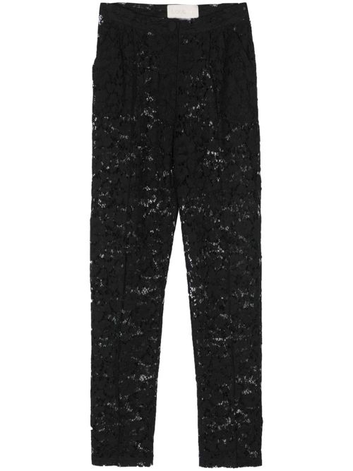 Floral-lace tapered trousers - Black
