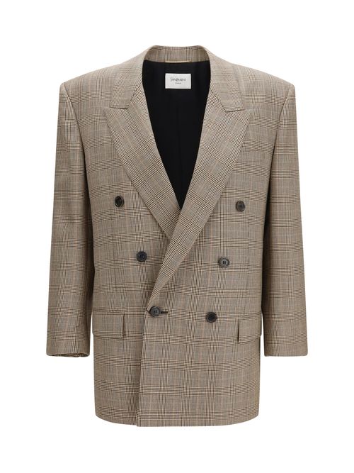 Prince of Wales Houndstooth Wool Blazer — Beige