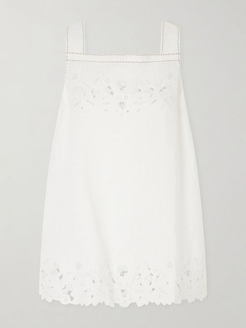 Galatea Broderie Anglaise-trimmed Linen Mini Dress - White