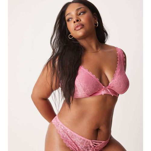 ASOS CURVE Womens DESIGN Blake heart lace brazilian with corset detail in pink