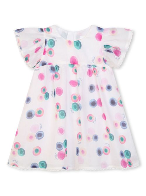Graphic-print ruffled dress - White