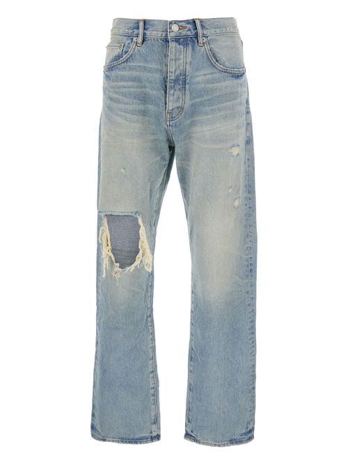 Logo-patch ripped jeans - Blue