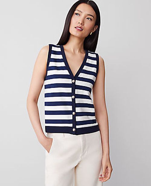 Ann Taylor Striped V-Neck Vest