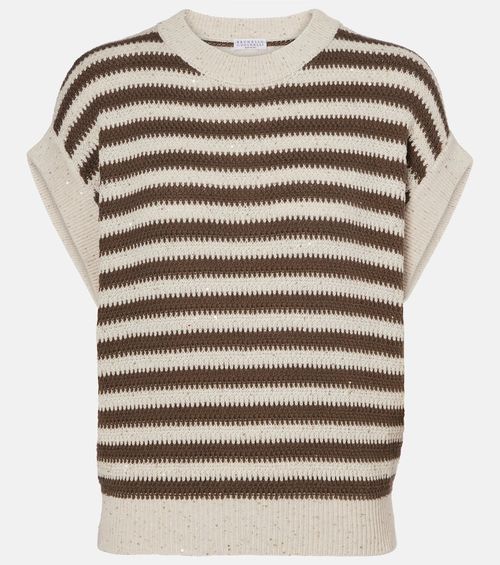 Sequined striped cotton-blend sweater vest