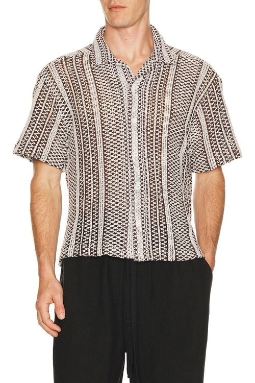 Percival Hugh Crochet Cuban Shirt in Black - Black. L also in S, XL/1X