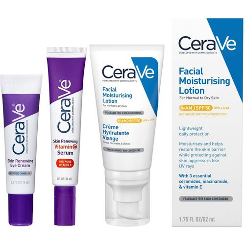 CeraVe Daily Care Routine for First Signs of Ageing, Eye Cream, Vitamin C Serum and Moisturiser with SPF