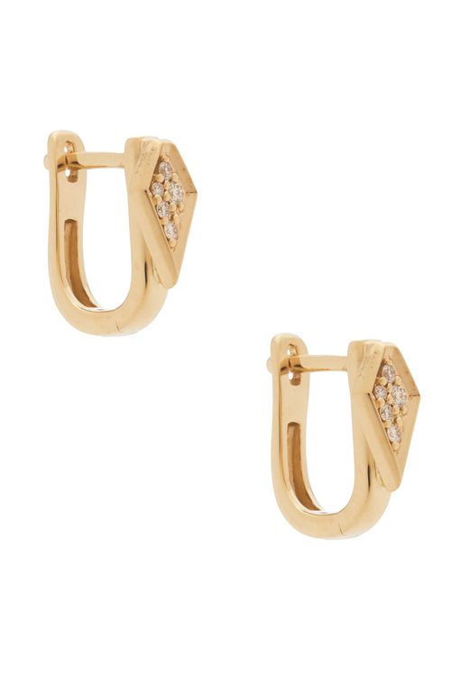 STONE AND STRAND Pave Knife Edge Kite Huggie Earrings in 14k Yellow Gold & Natural Diamond - Metallic Gold. a