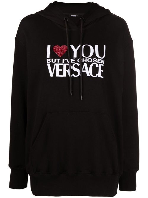 Crystal-embellished slogan hoodie - Black