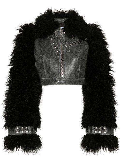 Cropped leather jacket - Black