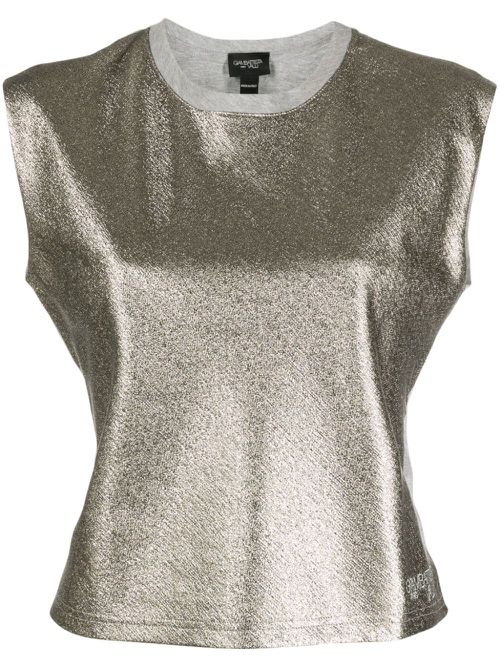 Logo-embroidered duchess-satin top - Gold