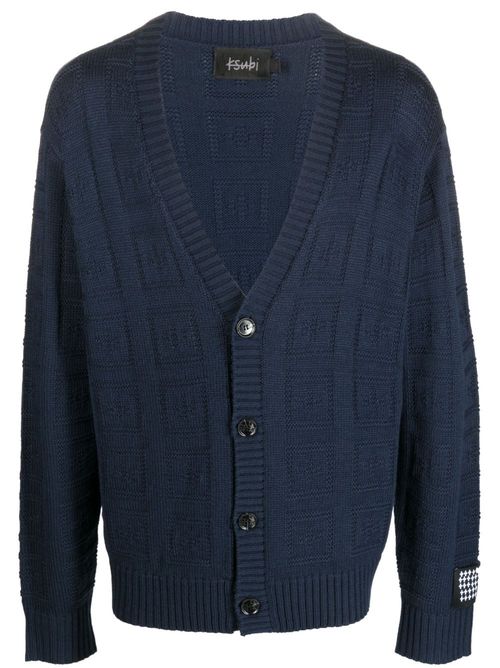 Logo-intarsia wool-blend cardigan - Blue