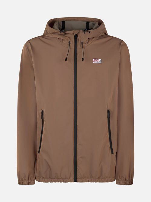 Man Hooded Lightweight Khaki Green Fabric Windbreaker Sloop Brown Jacket - Men