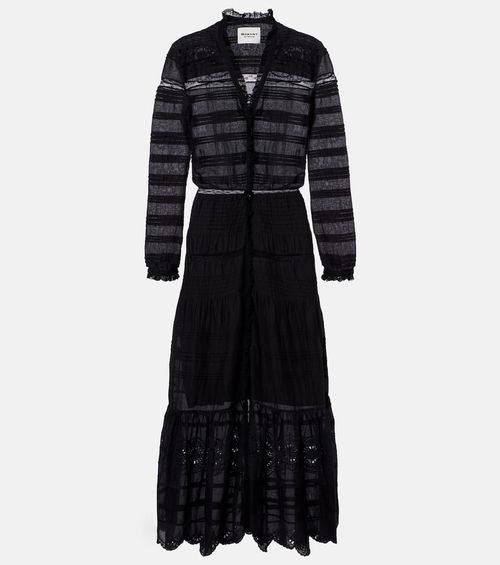 Daniva lace-trimmed cotton midi dress