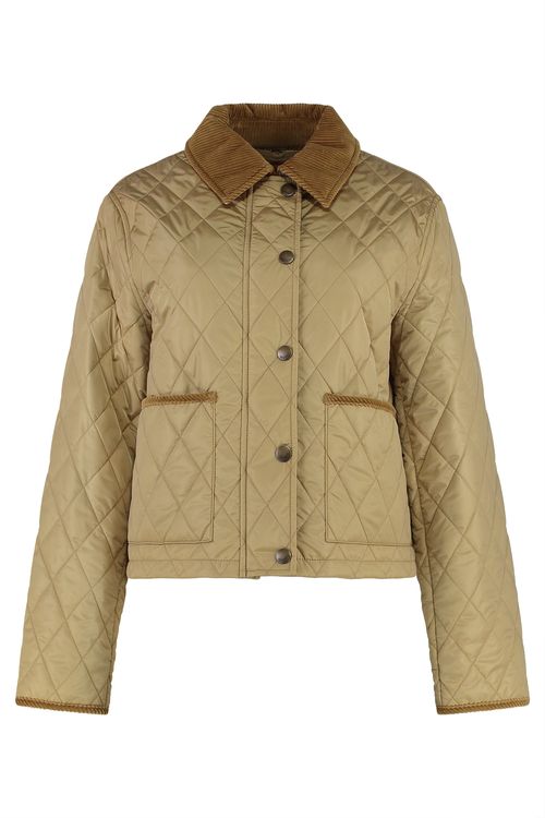 Quilted Jacket with Snap Front and Corduroy Collar