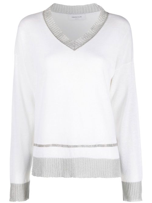 V-neck knit jumper - White