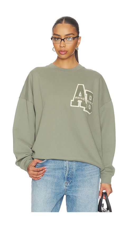 ANINE BING Miles Letternan Sweatshirt in Sage. XS. Also in L