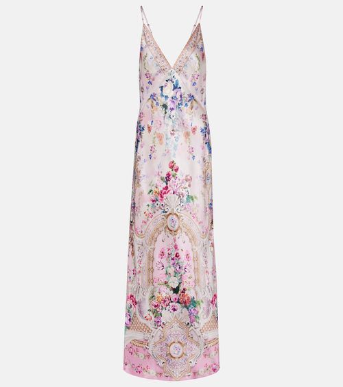 Embellished floral silk satin maxi dress