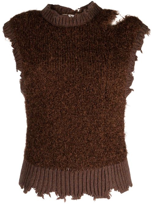 Distressed glitter knit vest - Brown