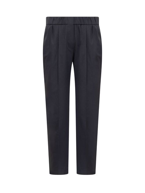 Stretch Cotton Trousers With Elastic Waistband And Small Pleats On The Front