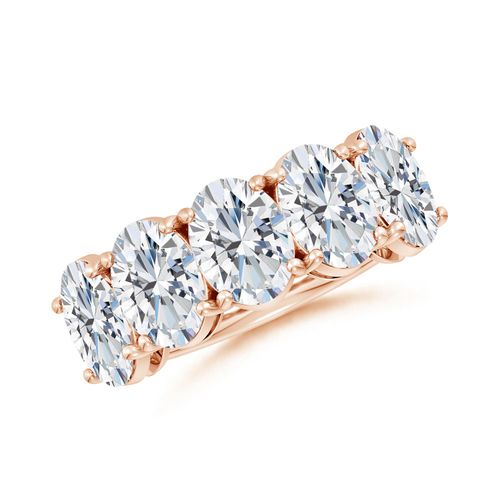 Angara 5.0 CTW Lab-Grown Oval Diamond Five Stone Classic Anniversary Ring in 14K Rose Gold