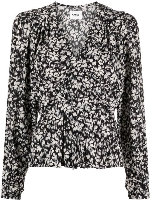 Floral-print silk blouse - Black
