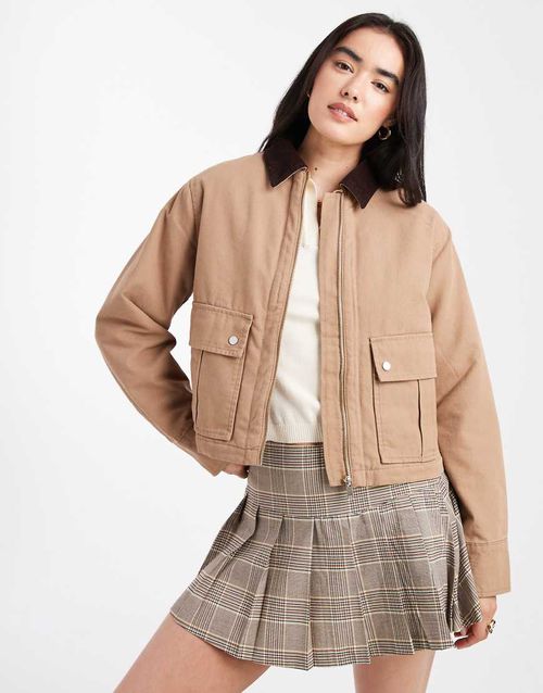Cropped barn jacket in tan-Brown