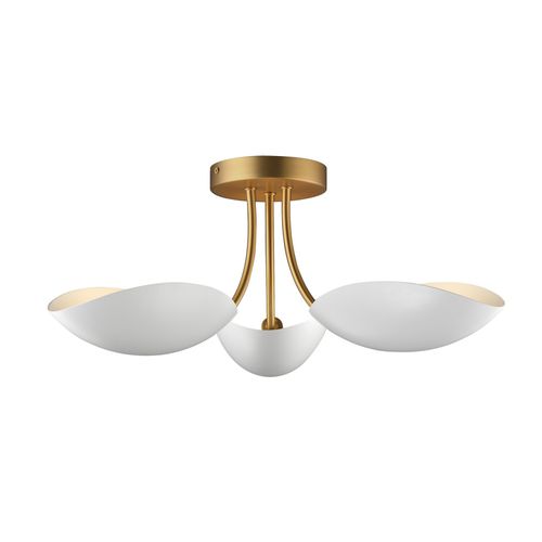 White Natural Aged Brass Semi Flush Mount from the Maris Collection