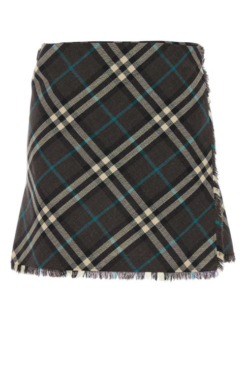 Tartan Wool-Blend Skirt — Black