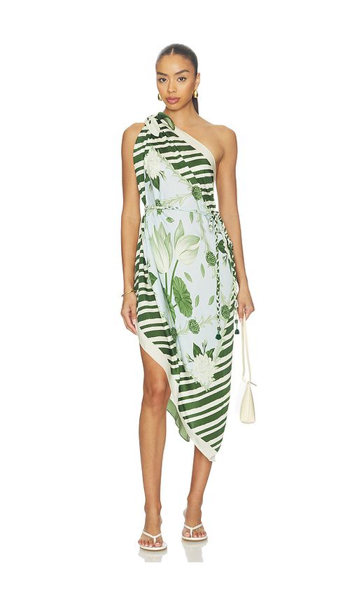Verandah Multiway Scarf Blouse Dress in Green,Blue. S. Also in XS, M