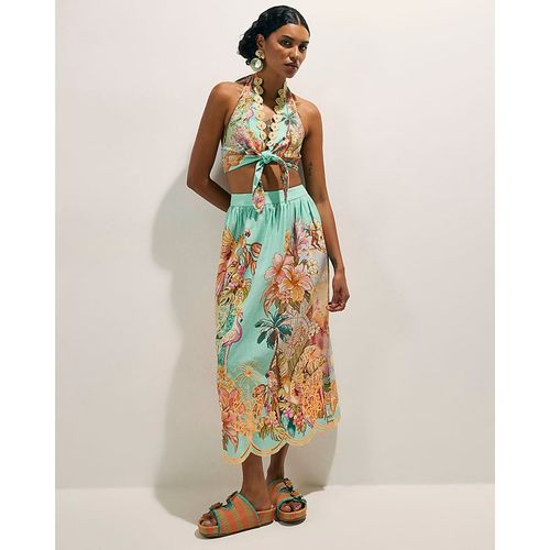 River Island Womens Midi Skirt Green Cutwork Embroidered Del Maar Cotton - Large