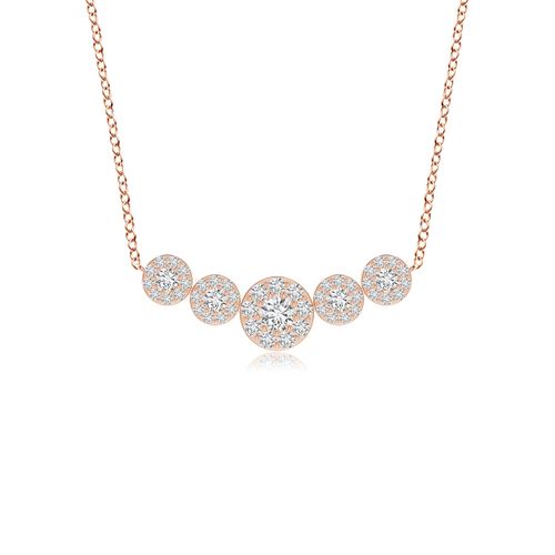 Angara 1.01 Carats Graduated Five Stone Diamond Halo Necklace in 14K Rose Gold