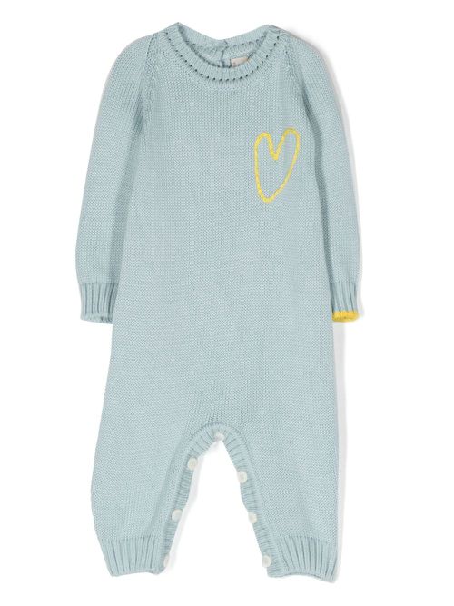 Heart-embroidered knitted romper - Blue