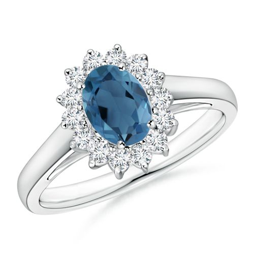 Angara 0.95 Carat Princess Diana Inspired London Blue Topaz Ring with Halo in Platinum