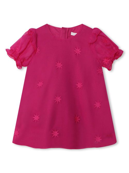 Star-embroidered silk dress - Pink