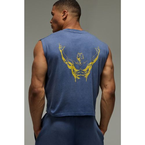 BoohooMAN Mens One More Rep Washed Oversized Boxy Tank - Navy