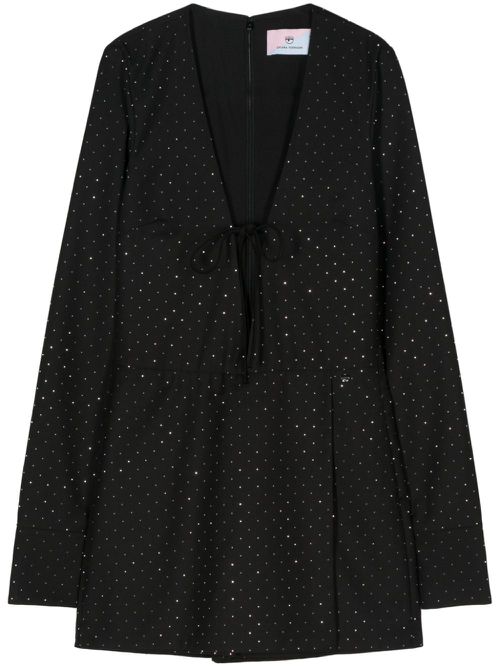 Rhinestone-embellished gabardine playsuit - Black
