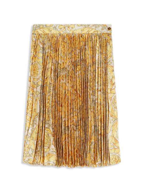 Barocco-print pleated midi skirt - Yellow
