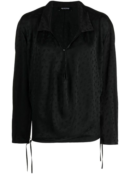 Floral-print V-neck drawstring blouse - Black