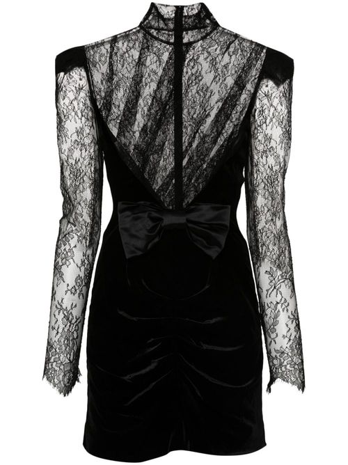 Lace-panels velvet mini dress - Black