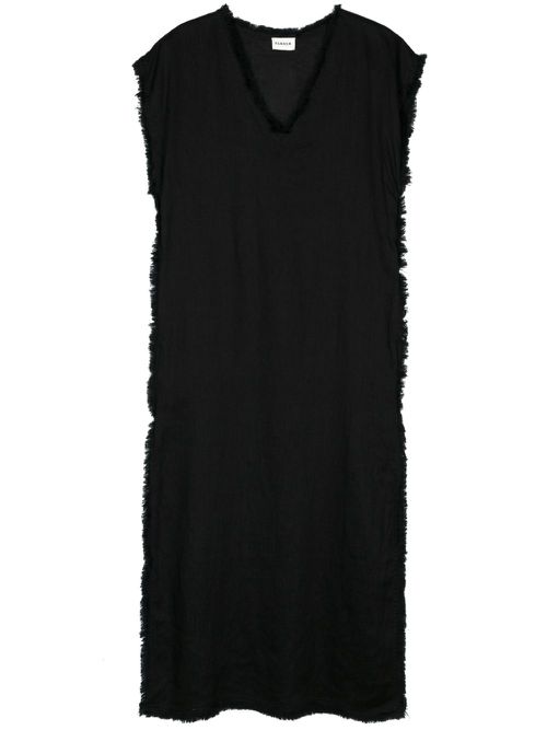 Frayed linen midi dress - Black